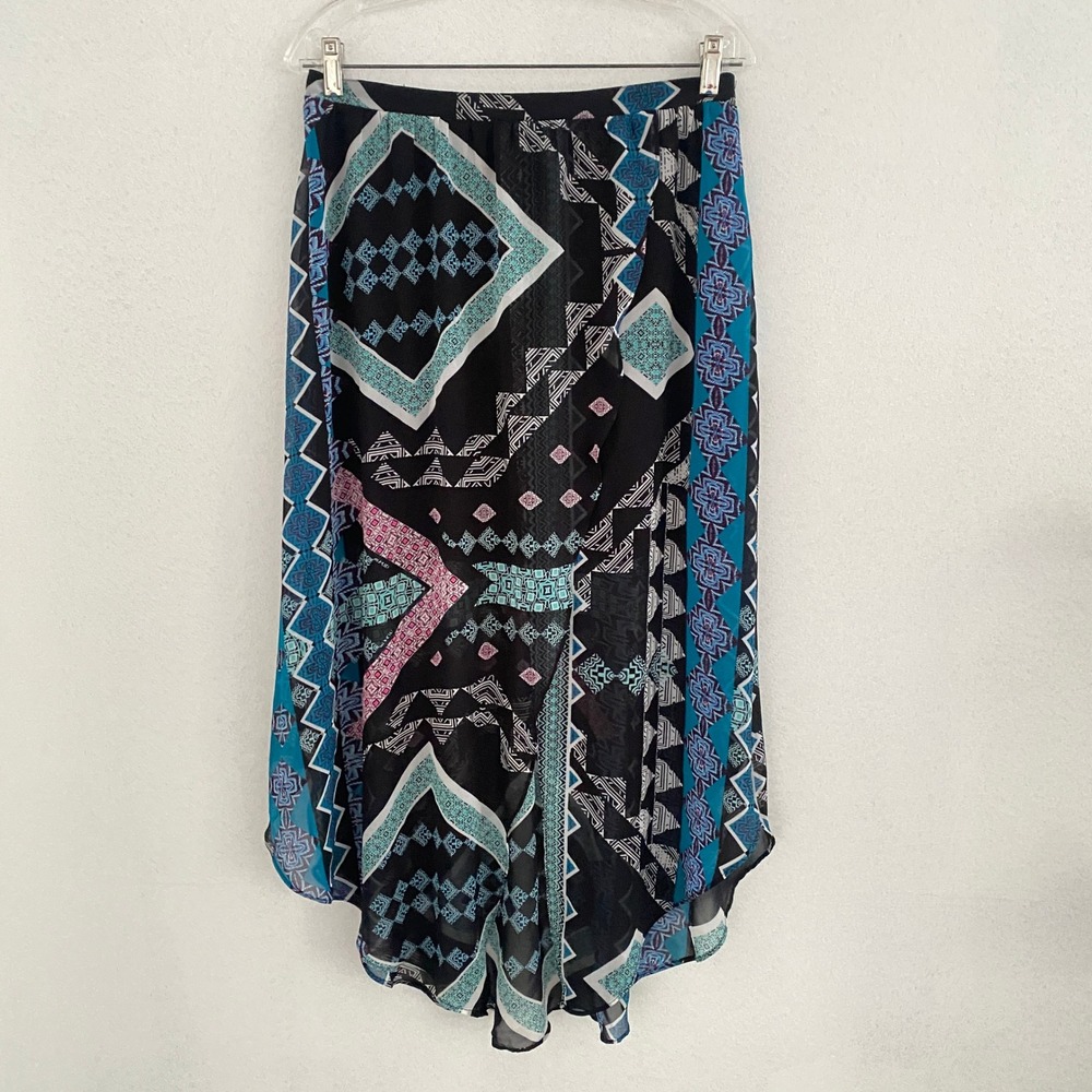 EXPRESS Asymmetrical Maxi Skirt Bohemian Geometric Multicolor Flowy Festival‎